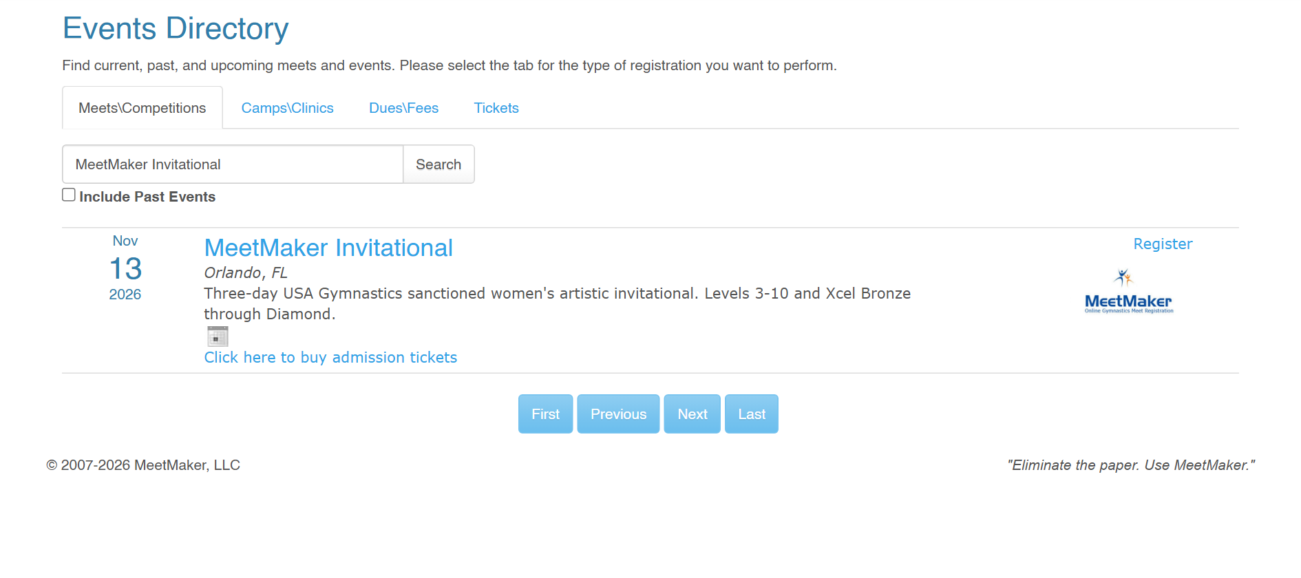 The public MeetMaker events directory