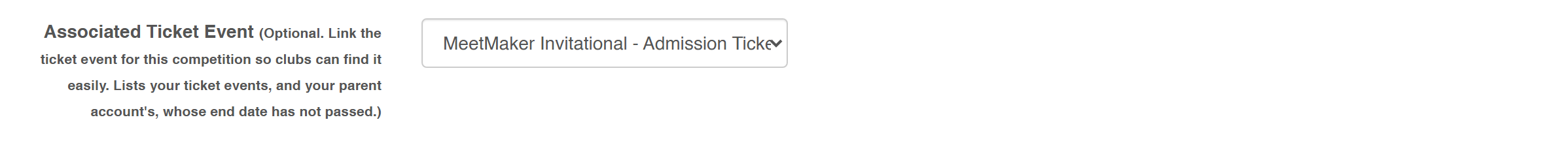 The Linked Ticket Event dropdown on the event form